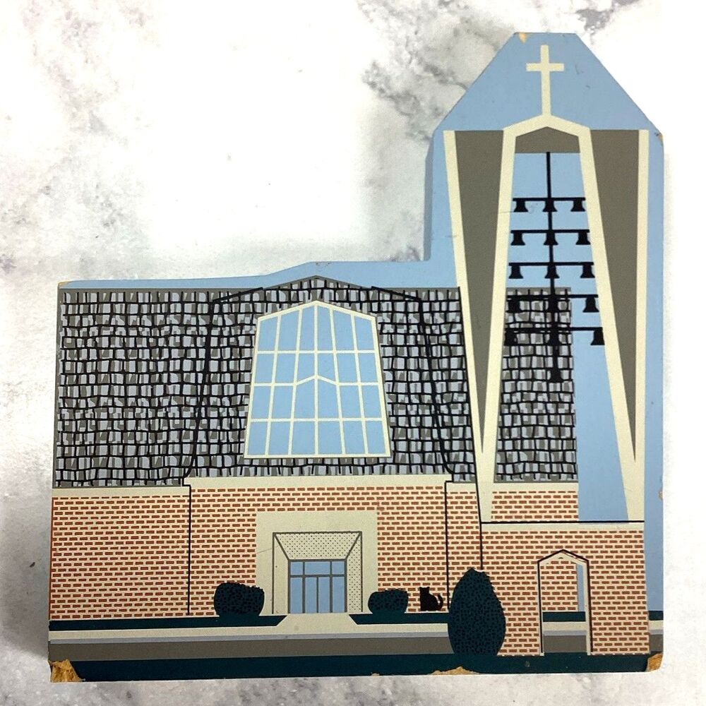 Vtg Ferrum College Vaughn Chapel Cats Meow Virginia Wood Figure Bell Tower 1998